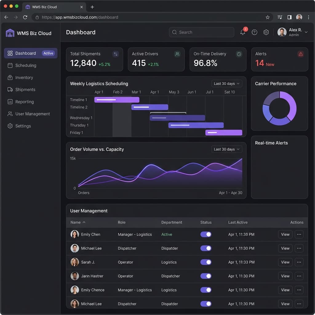 WMS Biz Cloud (wmsbiz.cloud) project mockup
